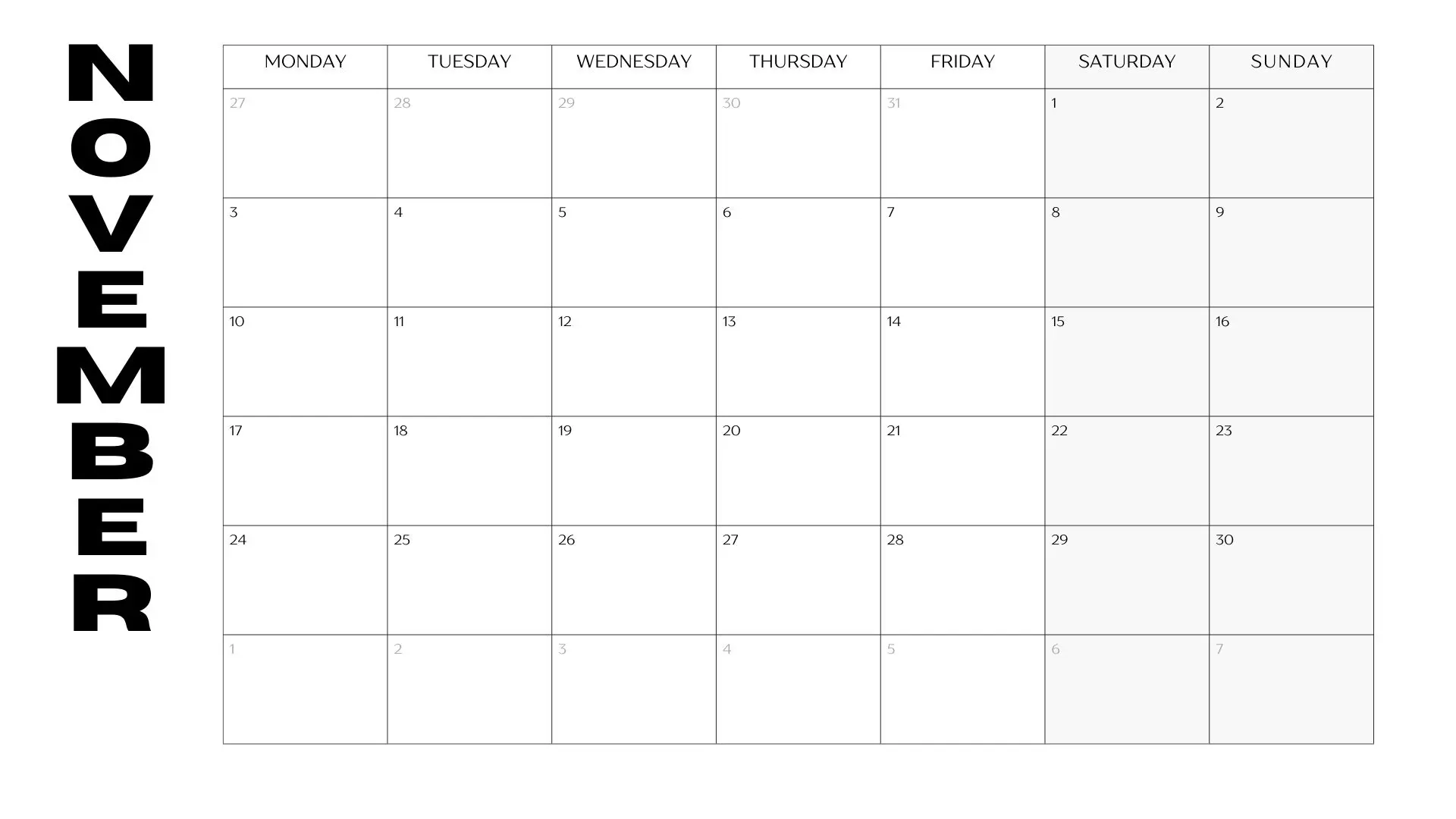 November 2025 calendar Image